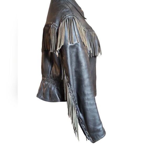 Easy Rider Vintage Heavy Black Leather Fringe Lined Jacket - Picture 4 of 12